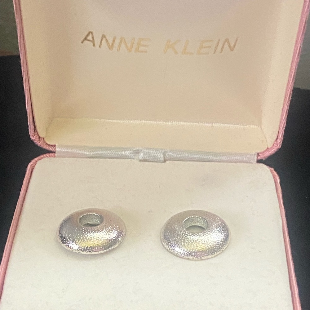 Anne Klein Textured Silver Earrings in box